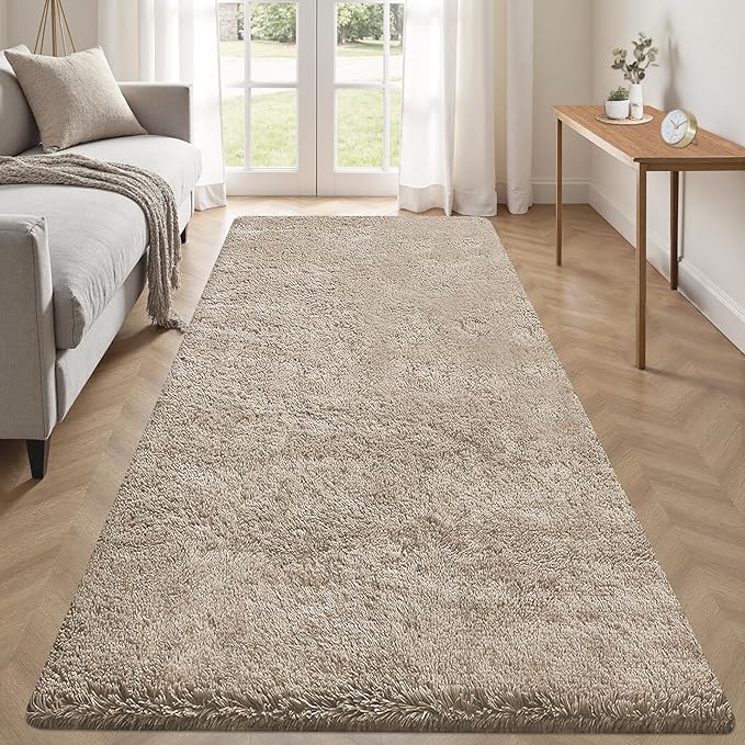 2x6 Runner Rug for Bedroom: Fluffy Shag Soft Washable Rugs Small Fuzzy Plush Indoor Carpet for Hallway Bedside Dorm Kids Girls Boys Room (Camel, 2'x6')