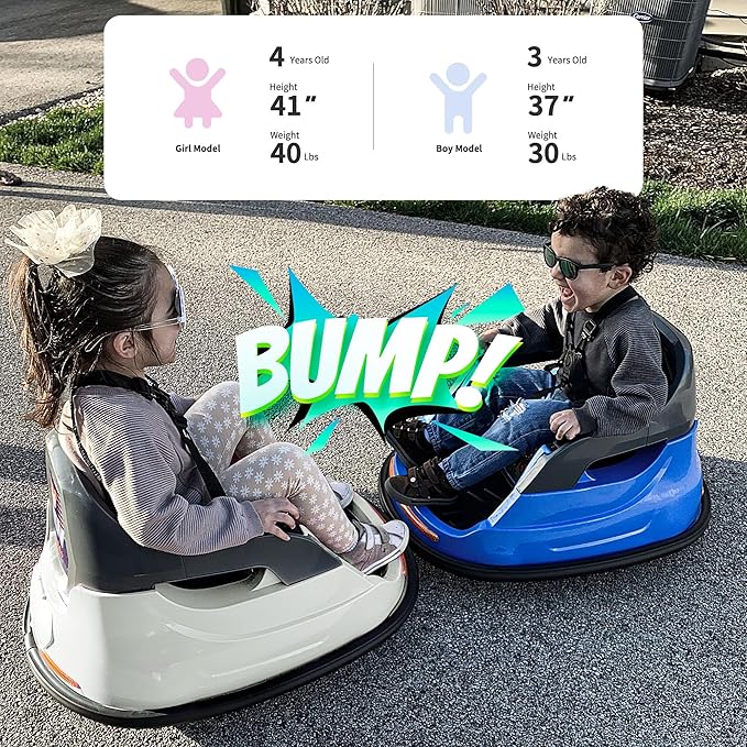12V Kids Bumper Car, Electric Baby Bumper Car for Toddlers with Remote Control, 3 Speeds - White