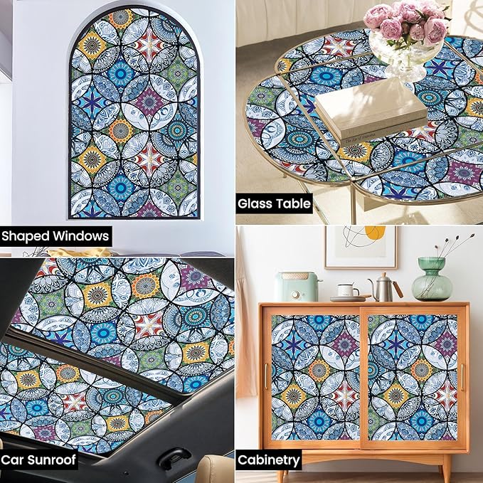 DKTIE Static Cling Decorative Window Film with Installation Tools Non Adhesive Privacy Film Stained Glass Window Film for Bathroom Shower Door Heat Cotrol Anti UV 17.7 x 118.1 Inch