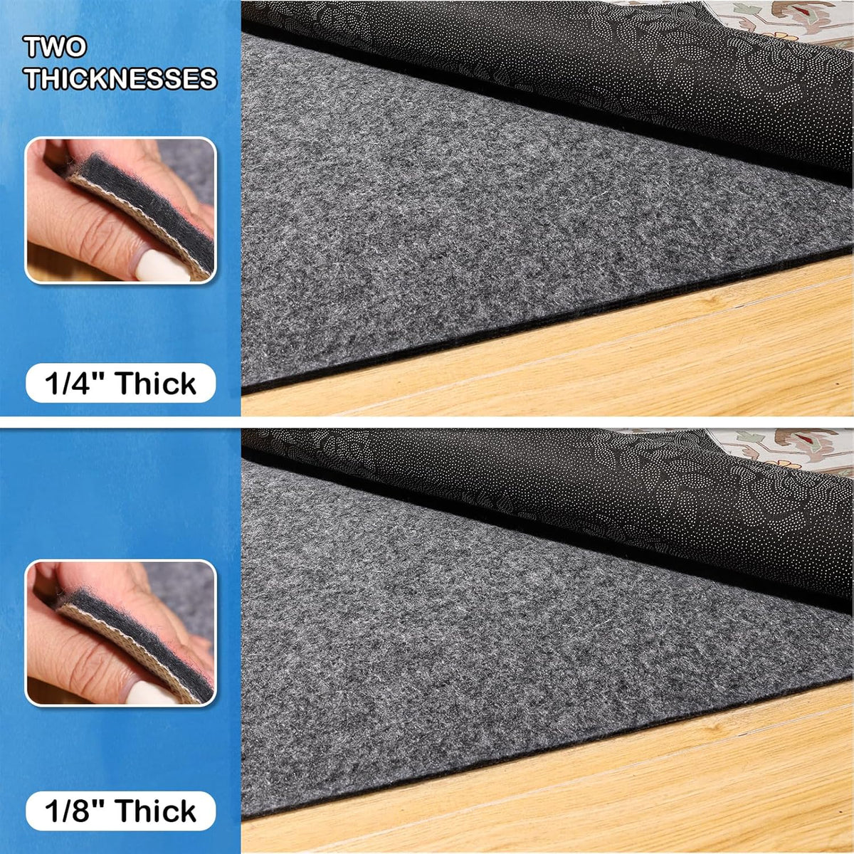 Non-Slip Rug Pads 9 x 12 ft, 100% Waterproof Extra Large Area Rugs Non Skid Rug Pad for All Floors and Finishes Durable Hardwood Floor Protective Felt Keeps Rugs in Place, Safe and Secure