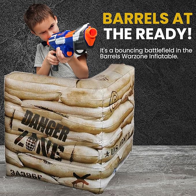 Package 4 Combat Battlefield Inflatables, Compatible with Nerf, Laser tag, Water Gun for Boys Birthday Party Activities and Decoration. Premiume Pack Include Water chember and Repair kit.