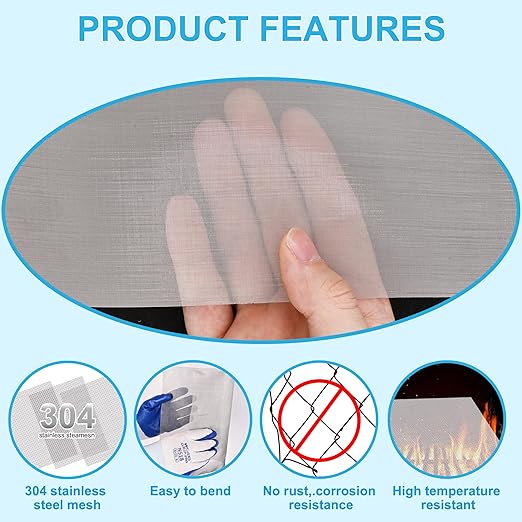 8 Pcs 13x9 (33cmx23cm) 40 Mesh 304 Stainless Steel Wire Mesh Sheet, Rustproof Metal Mesh Sheet Screen for DIY Crafts, Vent Covers, Garden Fencing, Window Protection & Industrial Filters