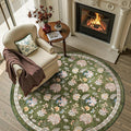 jinchan 5ft Floral Round Rug for Entryway Washable Kitchen Rug Vintage Romance Design Non Slip Indoor Doormat Lightweight Low-Profile Throw Carpet for Living Room Dining Room Bedroom, Green