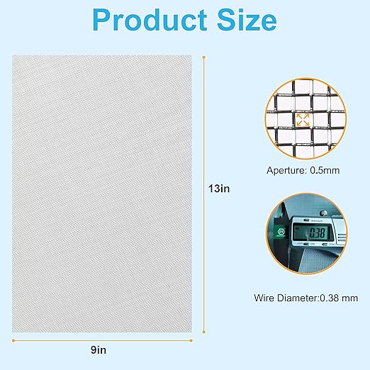8 Pcs 13x9 (33cmx23cm) 40 Mesh 304 Stainless Steel Wire Mesh Sheet, Rustproof Metal Mesh Sheet Screen for DIY Crafts, Vent Covers, Garden Fencing, Window Protection & Industrial Filters