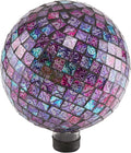 Alpine Corporation 10" Diameter Indoor/Outdoor Glass Mosaic Gazing Globe Yard Decoration, Purple Embossed Tile