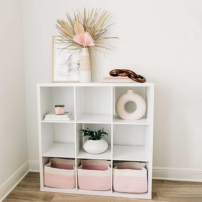OrganiHaus Pink Basket for Books, Toy Organizers and Storage for Girls, Towel Baskets for Bathroom, Woven Baskets for Storage, Decorative Rope Storage Baskets, Cotton Rope Basket for Storage