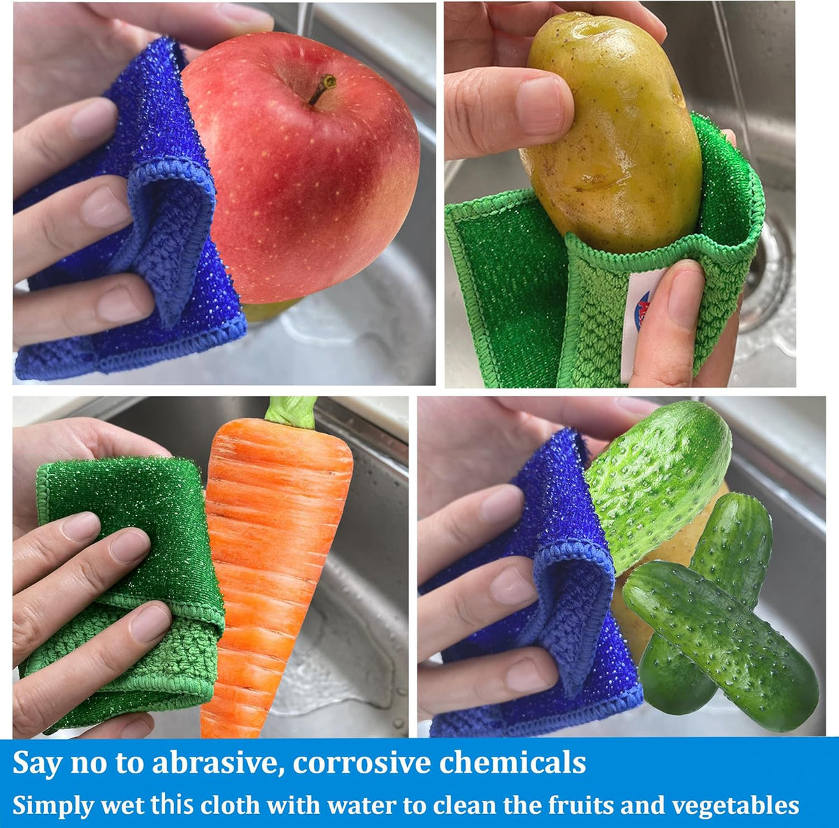 12 Pack Microfiber Scrub Dish Cleaning Cloth, Non-Scratch, Reusable & Durable for Pan Pot Dish Cooktop Stovetop Counter Kitchen Household, Machine Washable, 5.5 x 5.5 Inch, Blue & Green Assorted