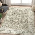 jinchan Washable Area Rug 5x7 Ultra-Thin Low Pile Non Slip Stain Resistant Soft Faux Wool Floral Distressed Vintage Carpet for Bedroom,Living Room,Dining Room,Kitchen,Nursery(Taupe, 5' x 7')