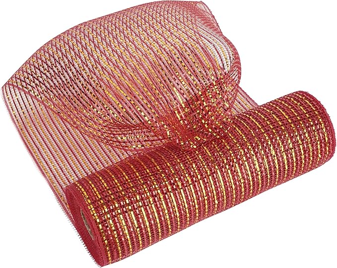 MEEDEE Red and Gold Deco Mesh 10 Inch Deluxe Wide