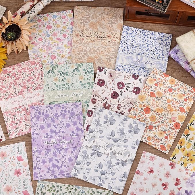 180 Sheets Vintage Floral Scrapbook Paper - 9 Themes Aesthetic Small Flowers Pattern, Decorative Craft DIY Paper Kit for Bullet Journal, Junk Journal Supplies, Collage, Cardmaking 5.5x8 Inch