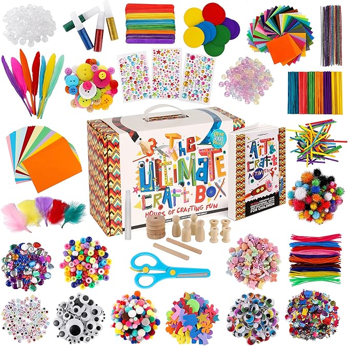 3000+ Pcs Arts and Crafts Supplies & Materials for Kids - Ultimate Bulk Craft Kit for Boys & Girls with 99 Activities Book for Ages 3-5, 4-6, 6-8, 8-12