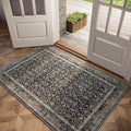 Washable 3x5 Entryway Rug Indoor, Boho Non-Slip Silicone Backing Small Rugs for Kitchen Nursery Office Bedroom, 0.3" Neutral Oriental Throw Carpet with 0.16" Cushioning Pad, Black/Multi