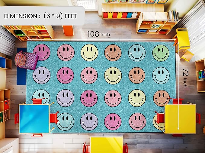 OLEEK Large Classroom Rug Elementary 6x9 - Classroom Rugs for Kids Room - Classroom Carpet Elementary - Kids playroom Rug 6 x 9 - Preschool Rugs for Classroom - Schoolgirl Style Classroom Decor