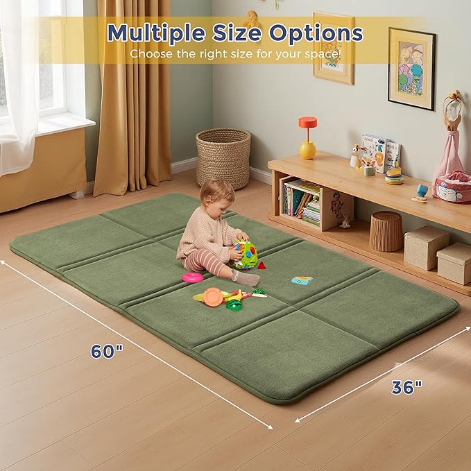 MAXYOYO 1.2" Thick Baby Play Mat for Floor, 36"x60" Foldable Playpen Mat, Tummy Time Foam Mats Ultra Soft Support, Padded Carpet with Non-Slip Backing for Infant,Kids and Toddler Crawling, Green