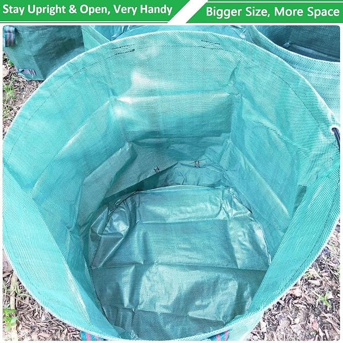 Professional 2-Pack 80 Gallon Large Yard Garden Bags (D26, H33 in) with Gardening Gloves for Yard Waste,Leaf Bags,Debris Bag,Garden Trash Container,Recycle Bin,Lawn Grass Clippings,Weeds Bag 4 Handles
