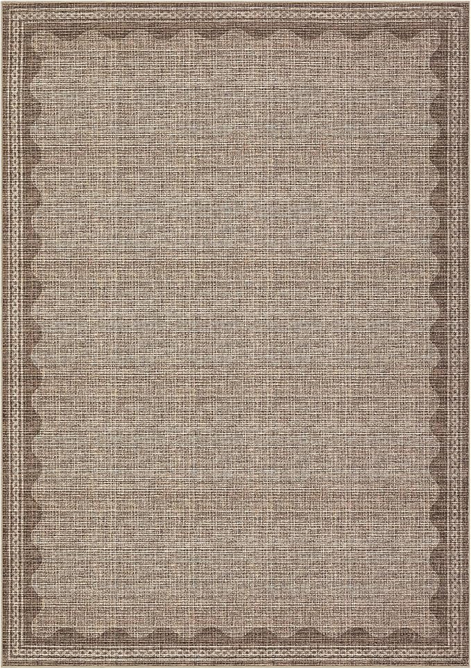 Scalloped Washable Rug 5x7 Area Rugs for Living Room, Solid Coffee Rug for Bedroom Girls, Non Slip Scalloped Throw Mat with Rubber Back, Soft Dorm Nursery Low Pile Carpet for Dining Room