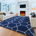 ONASAR Area Rugs for Bedroom Living Room, Washable 4x6 Fluffy Navy Blue and White Throw Rug for Home Decor, Geometric Soft Shaggy Plush Floor Carpet for Kids Girls Boys Teen Nursery Dorm Office
