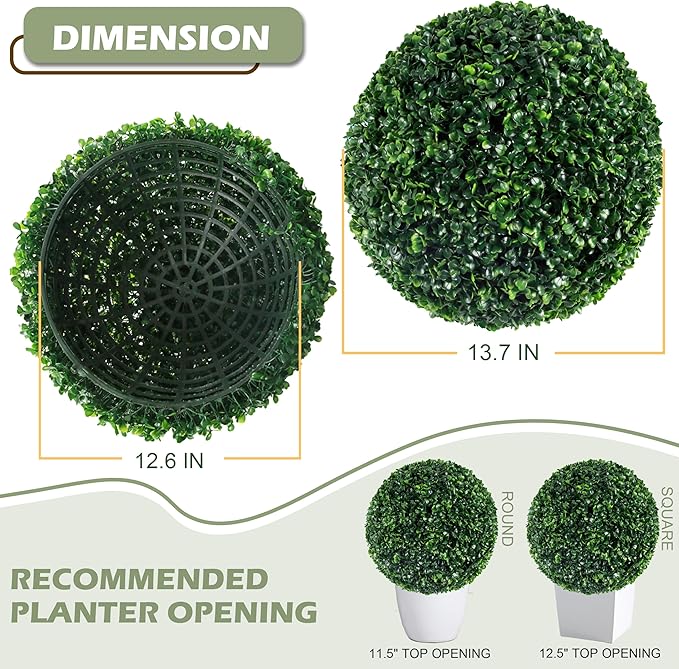 Ogrmar 2 PCS 13.7 inch 2 Layers Artificial Plant Topiary Ball Faux Boxwood Decorative Balls for Backyard, Balcony,Garden, Wedding and Home Décor (13.7 Inch)