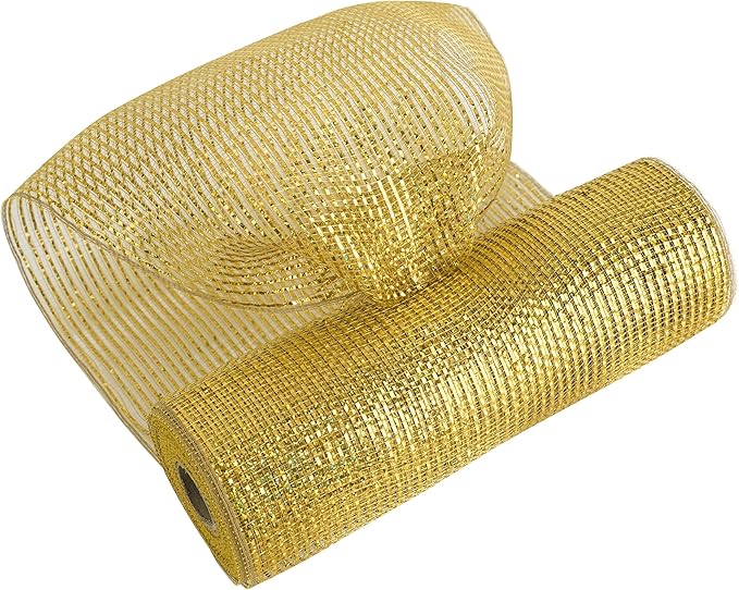 MEEDEE Gold Deco Mesh - 10 Inch Wide Antique Gold Foil Metallic Mesh Fabric for Christmas Tree, Wreaths, Garland, Gift Wrapping, Bows Making (30 Feet)