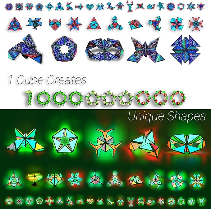TOSY Magnet Pyramid Glow - 1 Cube Transforms into 1 Billion Shapes, 12 Pieces, 243 Rare Earth Magnets, Glowing, Holographic Design Magnet Tiles Creative Puzzle STEM/STEAM Toy