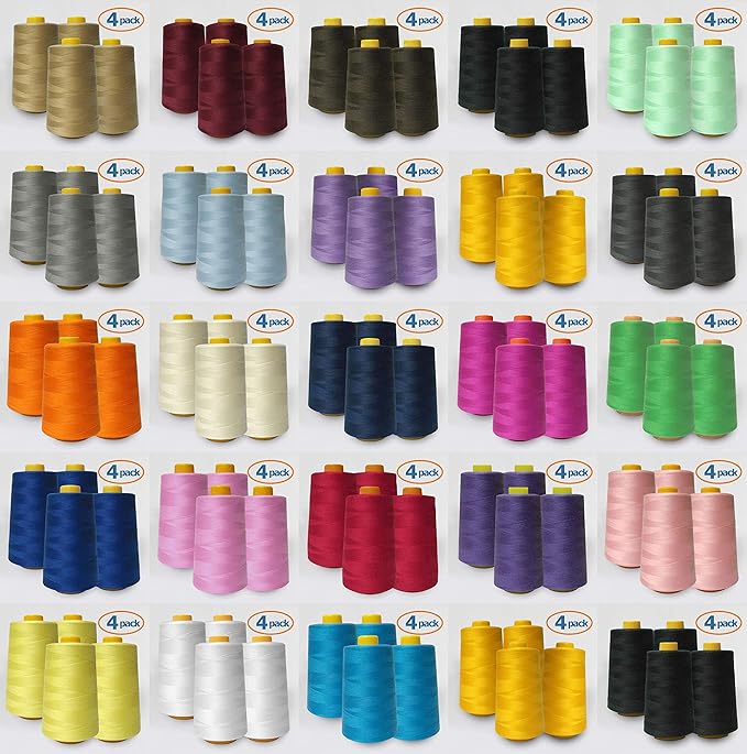 AK TRADING CO. 4-Pack Lime Green All Purpose Sewing Thread Cones (6000 Yards Each) of High Tensile Polyester Thread Spools for Sewing, Quilting, Serger Machines, Overlock, Merrow & Hand Embroidery