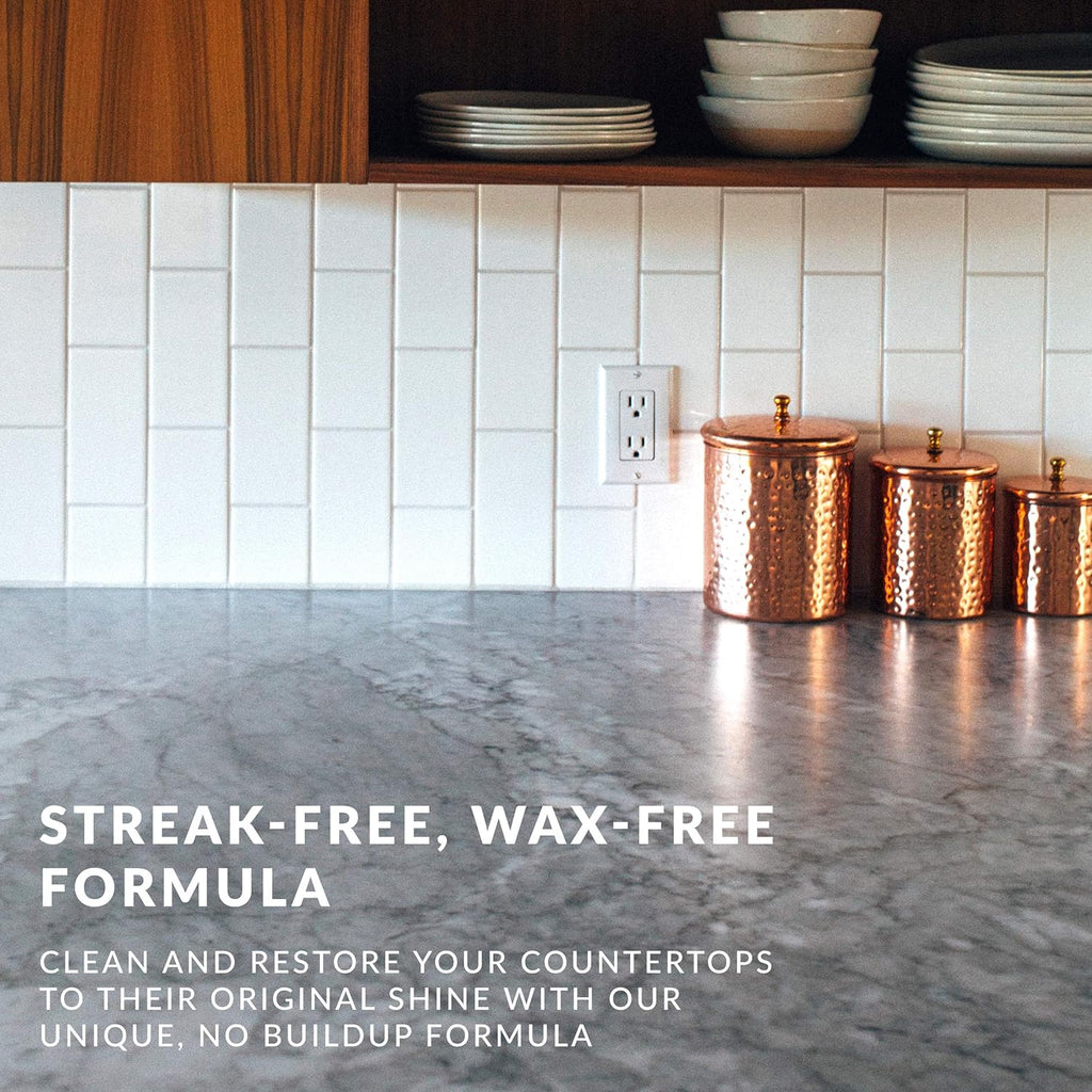 HOPE'S Countertop Restoration Polish, Streak-Free Kitchen Counter Cleaner, No Buildup Countertop Cleaner, Quartz, Marble, Corian, Composite, and Granite Cleaner and Polish, 8 Fl Oz, Pack of 2