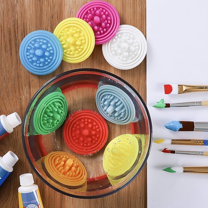 Paint Puck Paint Brush Cleaner (3-Pack, Green) – Reusable Silicone Insert with Suction & Nubs for Cleaning Acrylic, Oil & Watercolor Brushes – Fits Cups for Classroom, Studio & Home Use