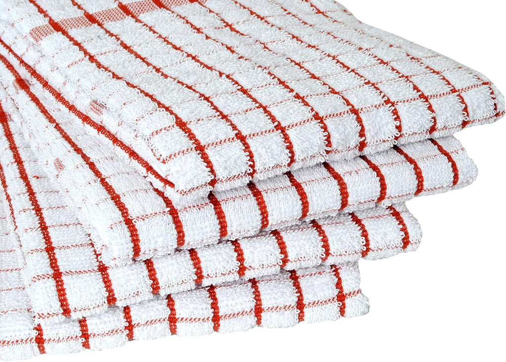 AMOUR INFINI Kitchen Towels Set of 4 - Highly Absorbent, Super Soft Terry Cotton 20x28 Inch Dish Towels with Hanging Loop - Hand & Tea Towels for Cleaning & Drying Dishes (Rust)