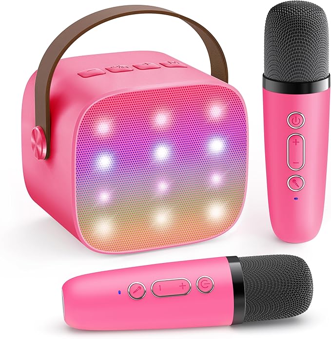 YLL Mini Karaoke Machine for Kids Toys, Portable Bluetooth Speaker with 2 Wireless Microphones, Birthday Gifts for Girls 3, 4, 5, 6, 7, 8, 9, 10, 11, 12+ Years Old Toddler Teens (Hotpink)