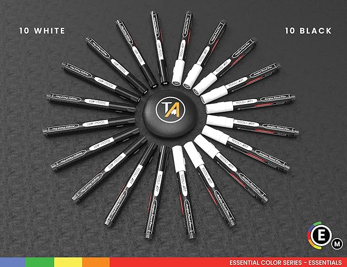 TOOLI-ART Black And White Acrylic Paint Markers Paint Pens Set For Rock Painting, Canvas, Mugs, Metal, Glass Paint, Fabric, Wood, DIY. Non Toxic, Quick Dry,Waterbas (MEDIUM)