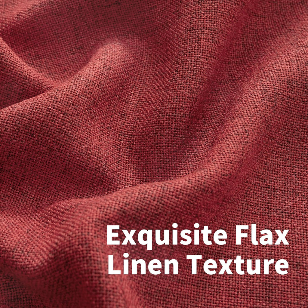 YoungsTex Red Linen Semi Sheer Curtains 84 Inch Length for Living Room 2 Panels Set, Christmas Light Filtering Window Treatments Drapes with Rod Pocket Back Tab for Bedroom Dining, 52 X 84 Inch