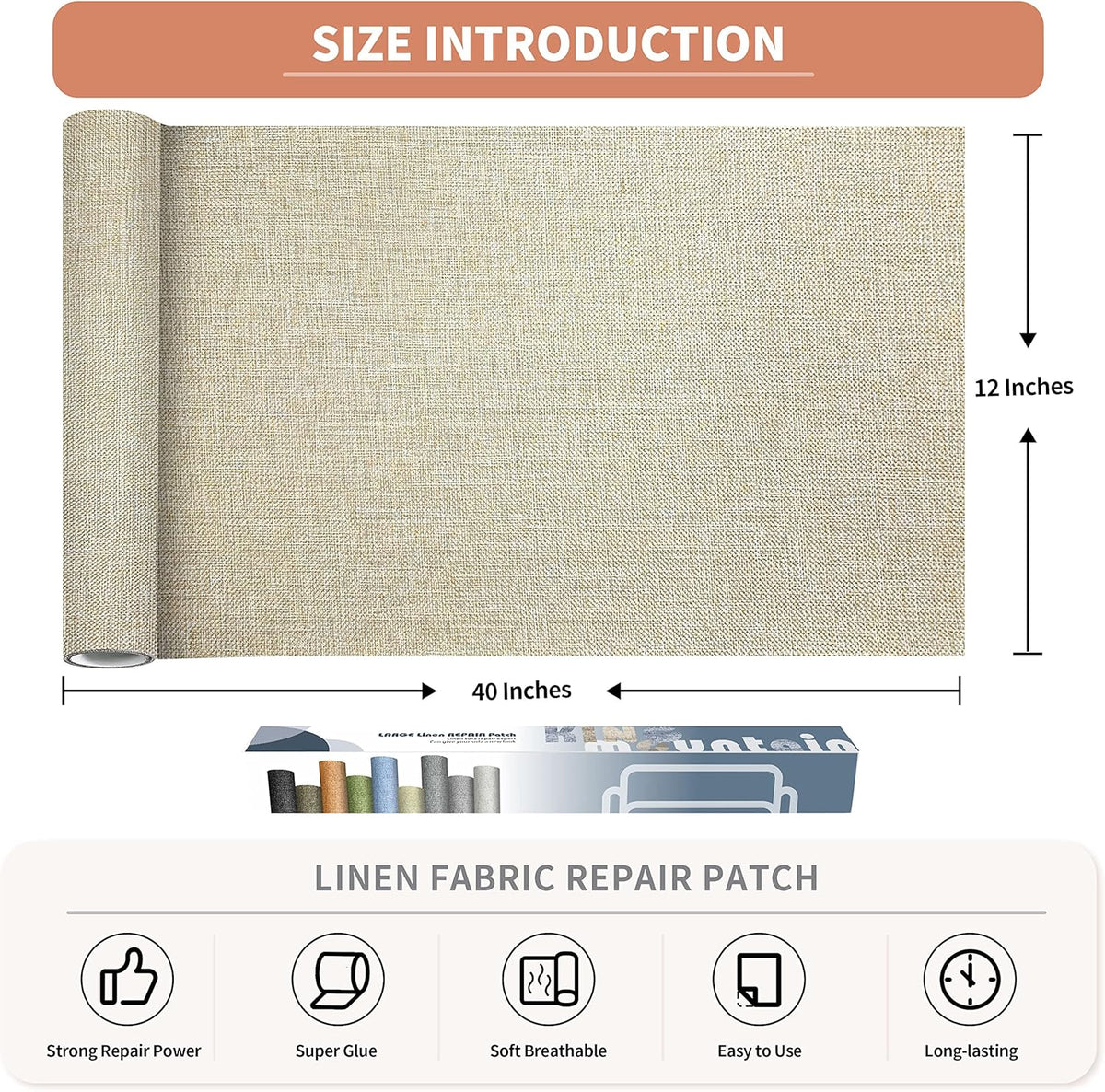 Coarse Linen Repair Patches, Self-Adhesive Linen Fabric Patches, 12X40 inch Extra Size, Multi Color, Can be Used for Linen Sofa Repair and Linen Clothes Repair(12" x 40",Beige 1.0)