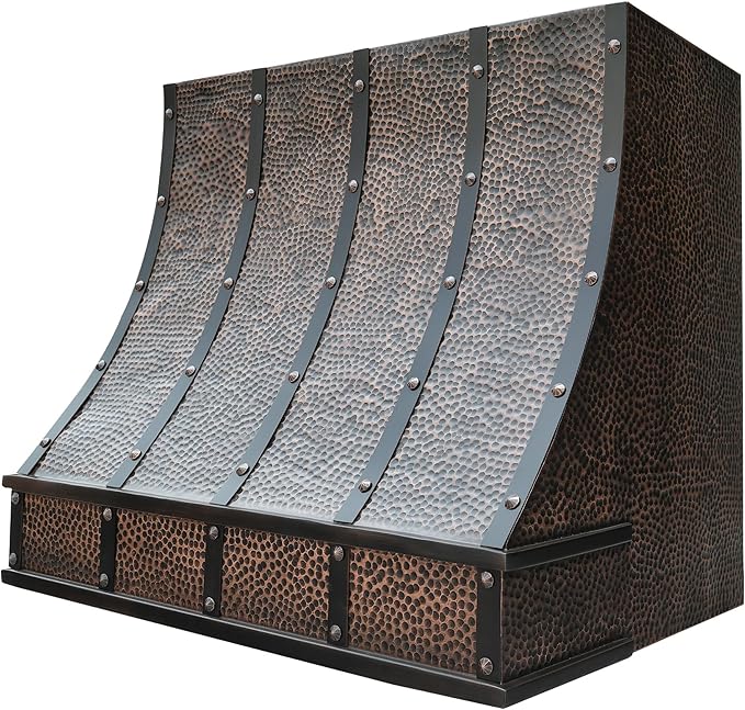CT Copper Tailor Sloped Copper Vent Hood Island Mount,60'' W,48''H,1260 CFM Exhaust Fan,Stainless Steel Vent,LED Light,Dishwasher-Safe Baffle Filters,VH8TR1