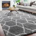 ONASAR 8x10 Area Rugs for Living Room, Fluffy Grey and White Bedroom Rug, Washable Geometric Boho Large Soft Plush Shaggy Fuzzy Floor Carpet for Nursery Kids Classroom Playroom Dorm Home Decor