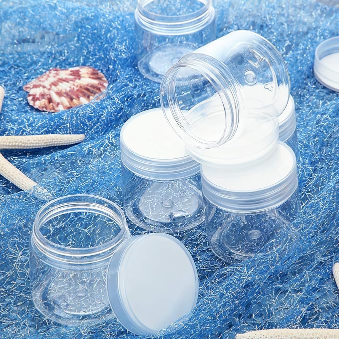 SATINIOR 24 Pieces Empty Clear Plastic Jars with Lids Round Storage Containers Wide Mouth for Beauty Product Cosmetic Cream Lotion Liquid Butter Craft and Food(Clear Lid,3 oz)