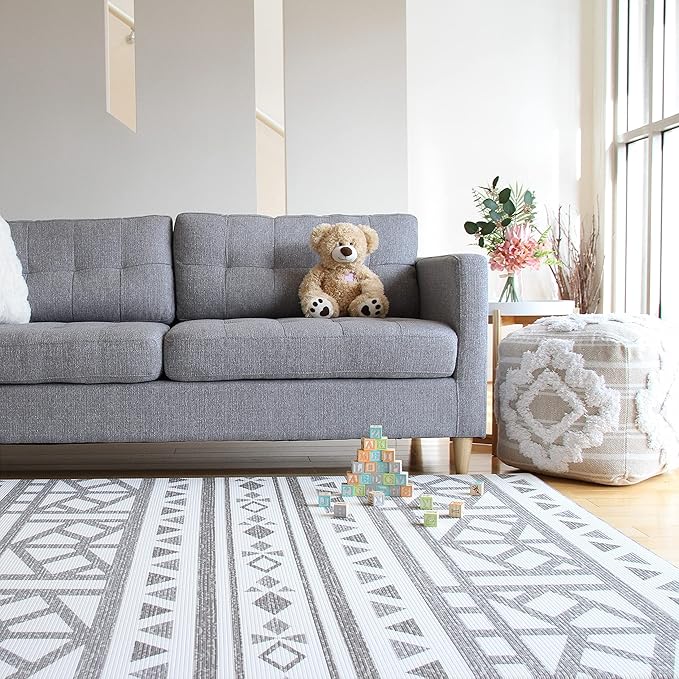 Cushmat Stylish Reversible Foam Play Mat (Large, Tropical Safari - Crystals Char) - Soft, Waterproof, Durable Play mat for Infants, Babies, Toddler, Kids & Grownup - 6.5ft x 4.5ft