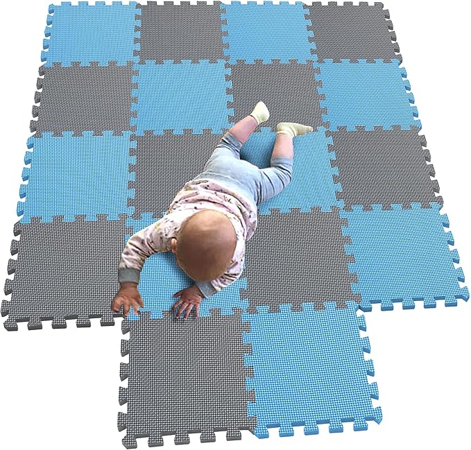 MQIAOHAM® 18 Pieces Puzzle Play Mats, Soft Baby Play Mat, Kids Interlocking Foam Floor Tiles, Toddlers Carpet Playmats G301018-107112