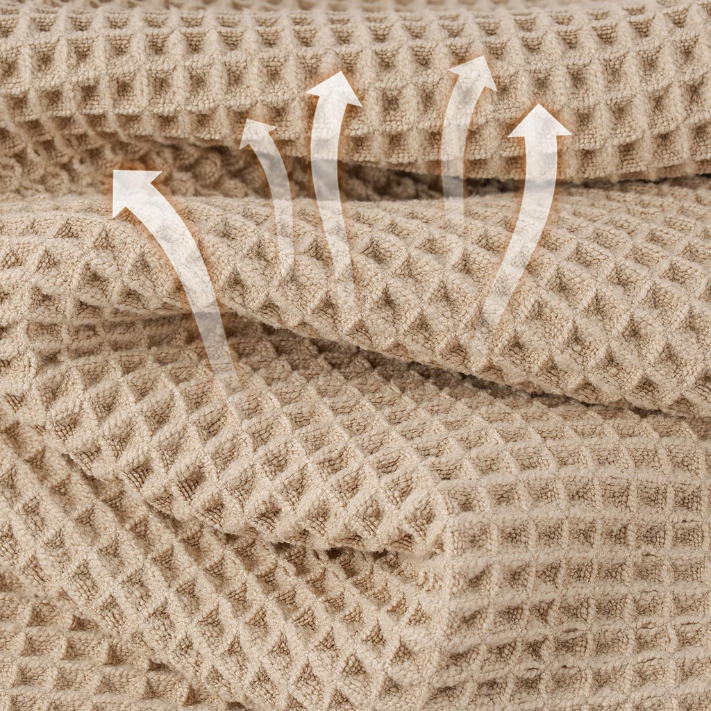 Microfiber Waffle Face Towels, 2 Pieces, Soft, Absorbent, Fast Drying, Lint Free (Beige)