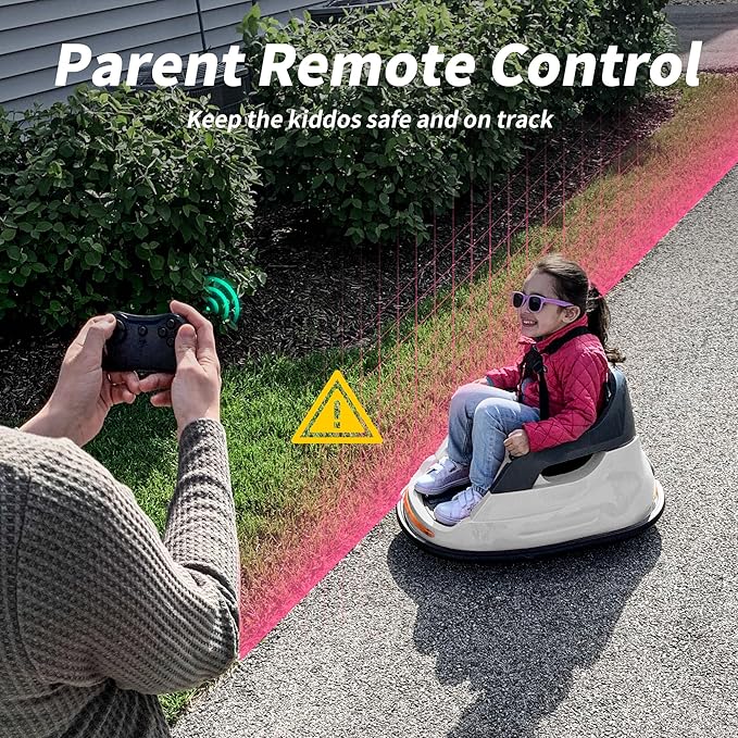 12V Kids Bumper Car, Electric Baby Bumper Car for Toddlers with Remote Control, 3 Speeds - White