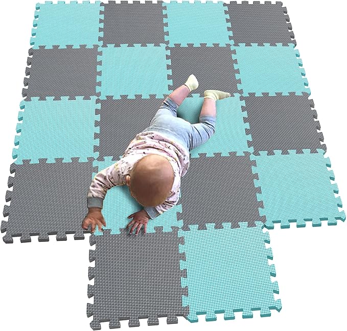 MQIAOHAM® 18 Pieces Puzzle Play Mats, Soft Baby Play Mat, Kids Interlocking Foam Floor Tiles, Toddlers Carpet Playmats G301018-108112