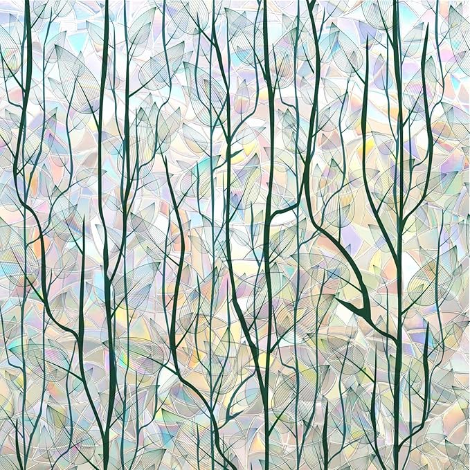 DKTIE Nature Pattern Rainbow Window Film Decorative Stained Glass Window Film Static Cling Films Easy Apply Removable Comes with Tools (U1747-rainbow, 17.7" x 118.1")