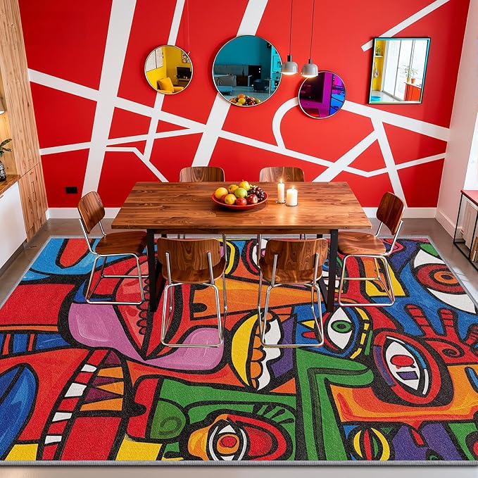 Abstract Rugs for Bedroom - 6x9 Rug - Abstract Rug - Colorful Graffiti Area Rug - Modern Geometric Pop Art Rugs - Multicolor Artistic Carpet - Home Decor