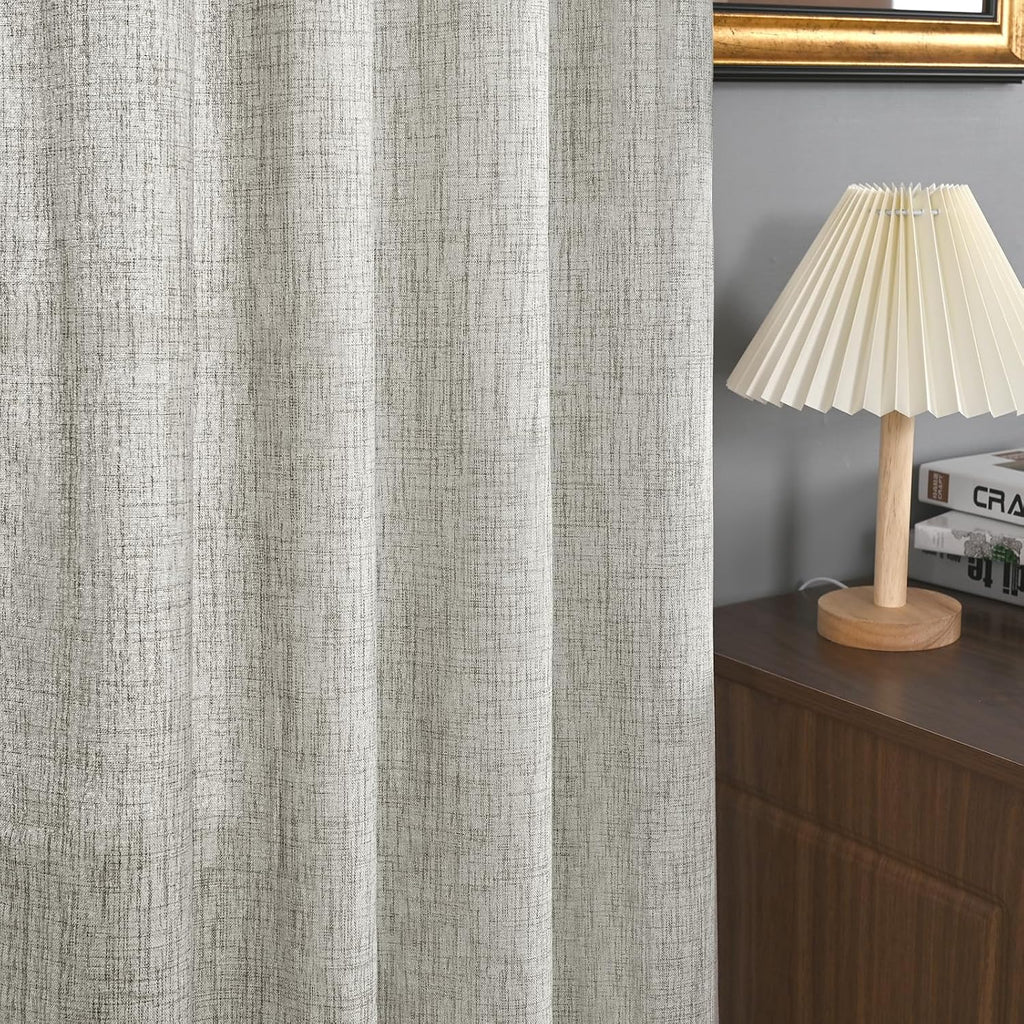YoungsTex Dark Grey Linen Semi Sheer Curtains 36 Inch Length for Cafe Winow, Short Drapes Light Filtering with Rod Pocket Back Tab for Bathroom, 2 Panels, 42 X 36 Inch