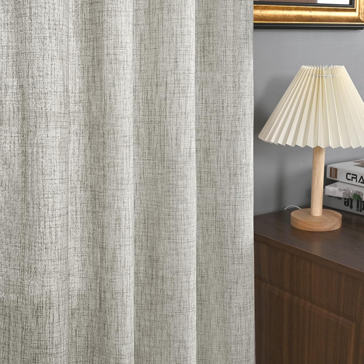 YoungsTex Dark Grey Linen Semi Sheer Curtains 36 Inch Length for Cafe Winow, Short Drapes Light Filtering with Rod Pocket Back Tab for Bathroom, 2 Panels, 42 X 36 Inch