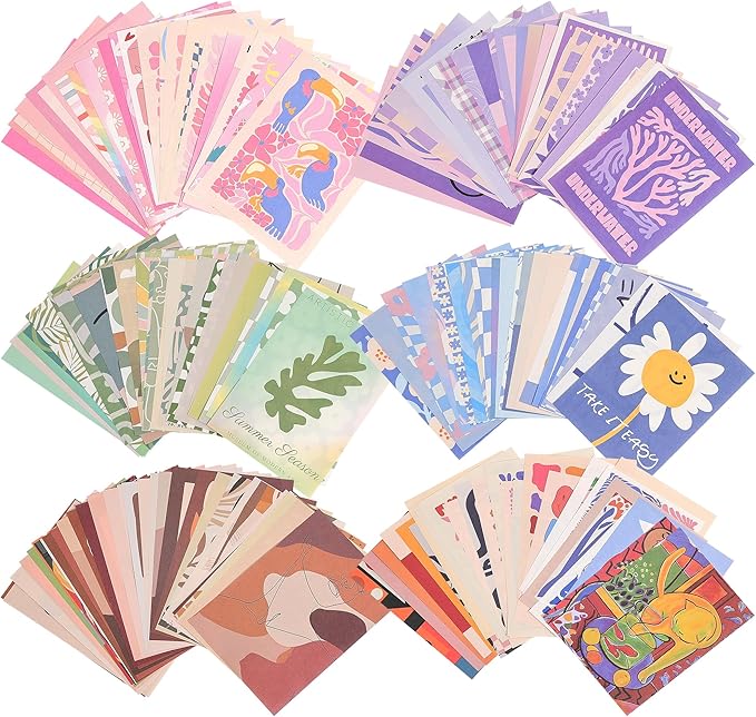emmoolife 300 Sheets Aesthetic Scrapbook Paper, Retro Boho Pastel Wall Collage Scrapbooking Supplies Craft Decorative Papers Abstract Art Hippie Pattern Room Fashion Decor Paper for Card Making Gift