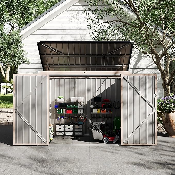 Outdoor Trash Can Storage 2 Binsgarbage Bin Storage Shed, 3x6 FT Garbage Bin Storage Shed with Chain Lid, Metal Outdoor Storage for Garden, Backyard, Lawn and Patio