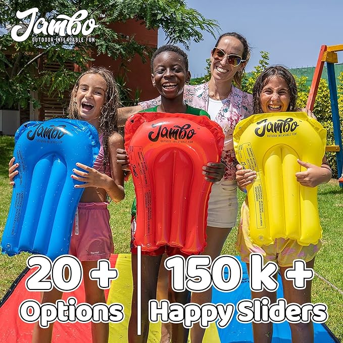 JAMBO XL 20Ft Premium Slip Splash and Slide with 3 Bodyboards, Heavy Duty Water Slide- Advanced 3-Way Water Sprinkler System, Backyard Waterslide Outdoor Water Toys n Slides for Kids Splash Pad