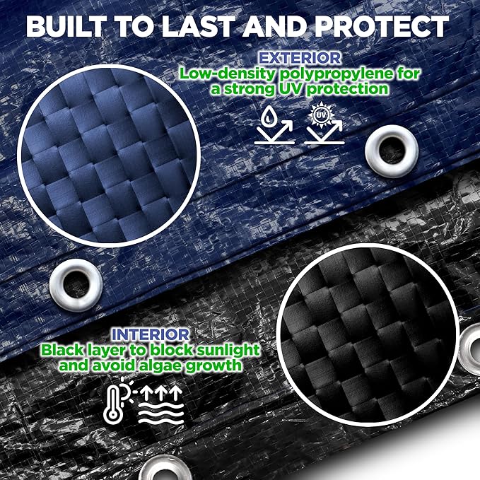15 ft Round Pool Cover for Above Ground Pools, Above Ground Cover for Winter, Keeps Out Debris, Cold and UV Resistant, Supreme Mesh, Navy Blue