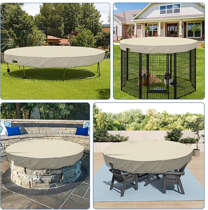 ECOOPTS 13 ft Waterproof Round Polyester Pool Cover for Above Ground Pools, Swimming Pool Cover Protector Winter Safety Cover (Beige)