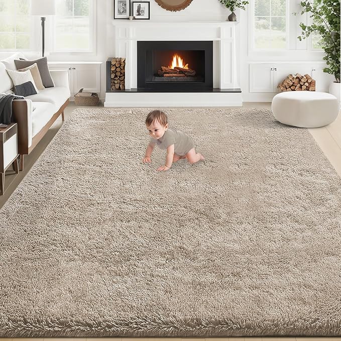 8x10 Area Rug for Living Room: Fluffy Shag Soft Washable Rugs Large Fuzzy Plush Indoor Carpet for Bedroom Nursery Playroom Kids Girls Boys Room (Camel, 8'x10')